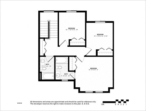 Floor plan for 3 beds, 2.5 baths, 1267 sqft